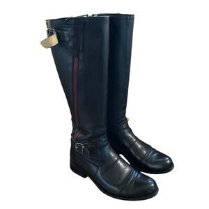10 Sendra Juno Motorcycle Round Toe Leather Black Boots Spain Zip Knee High